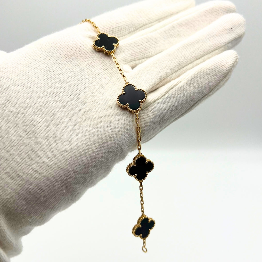 Van Cleef & Arpels Bracelet Alhambra Vintage 5 Motifs Onyx Or Jaune 18 Carats