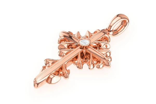Erkals Jewellers Plain Filigree Cross Pendant 18K Gold Diamond 0.02ct