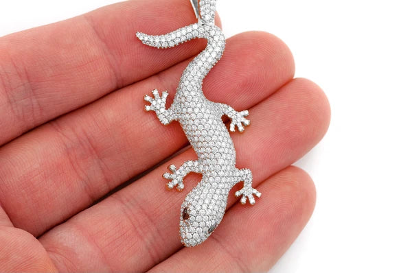 Pendentif diamant lézard 4,20 ct en or massif 14 carats