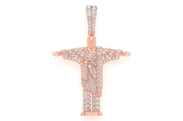 Brésil Jésus-Christ Le Rédempteur Pendentif diamant 1,10 ct en or massif 14 carats