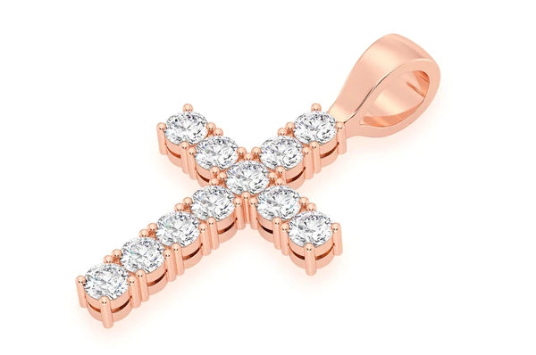 Pendentif solitaire croix diamant 1,00 ct en or massif 14 carats