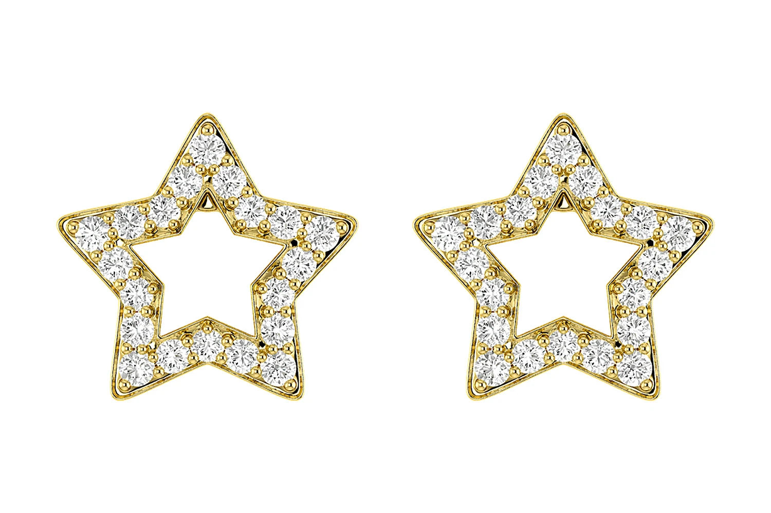 Erkals Jewellers Open 5 Point Star Stud Earrings 18K Gold 0.20ctw