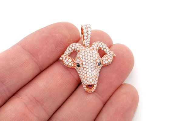 2.50ct Diamond Goat Head Pendant 18K Solid Gold