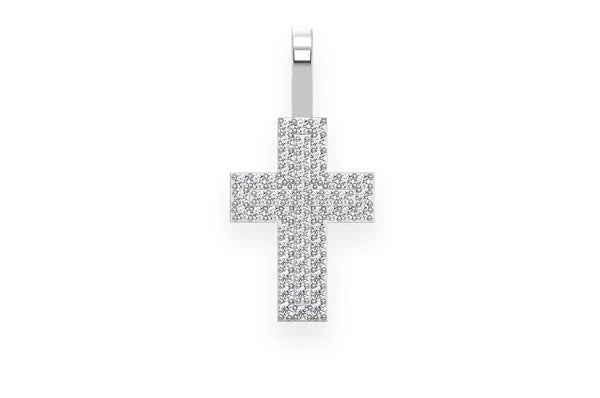Pendentif diamant croix à deux couches 0,25 ct en or massif 14 carats