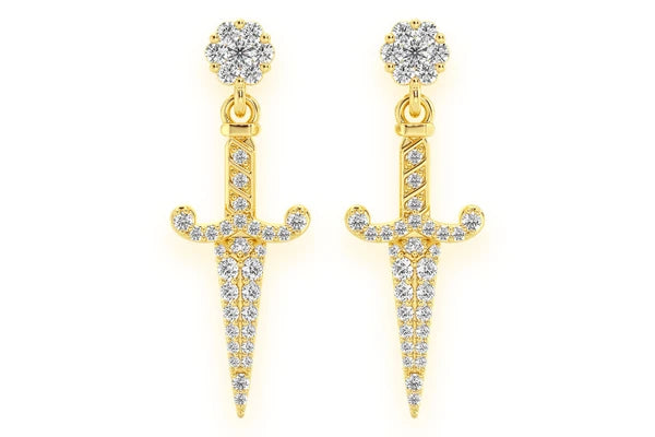 Erkals Jewellers Dangling Ancient Dagger Stud Earrings 18K Gold 0.70ctw