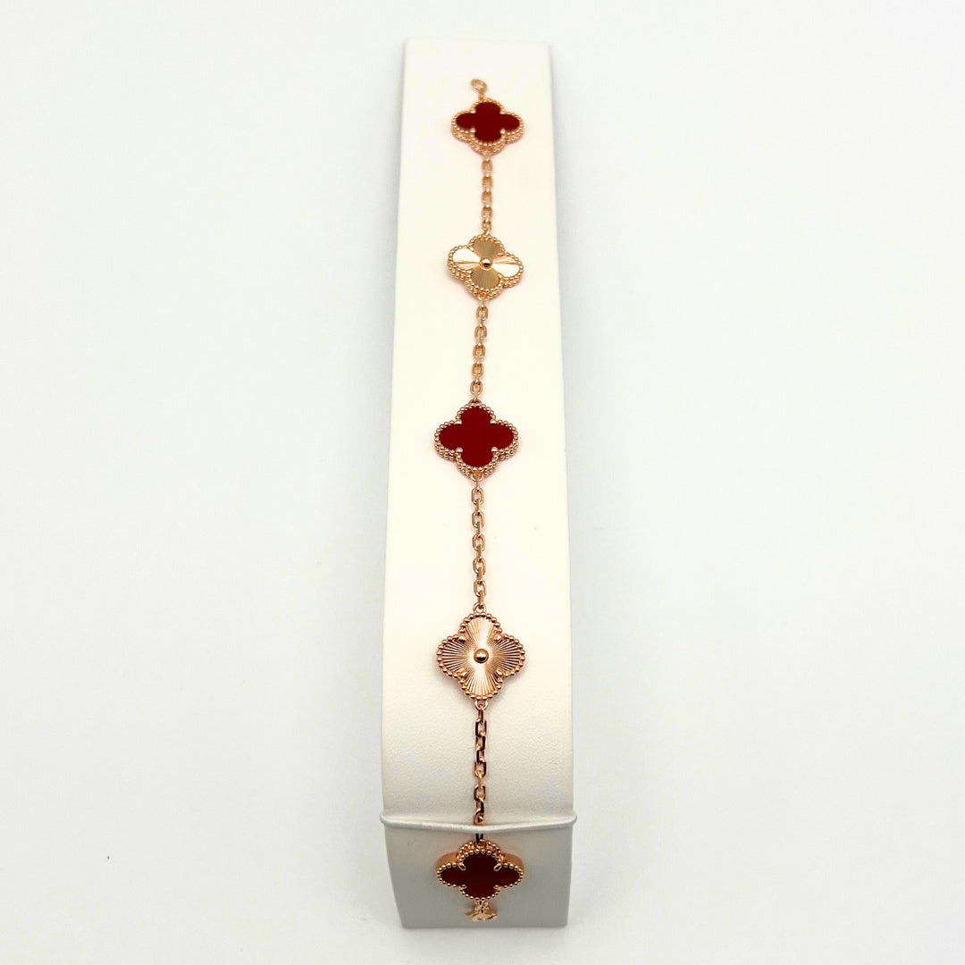 Van Cleef & Arpels Vintage Alhambra Bracelet 5 Motifs Cornaline Or Rose 18 Carats