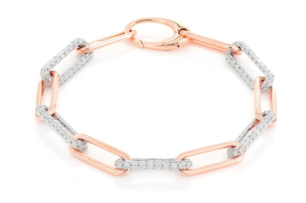 Bracelet à maillons Rolo allongés en diamant de 3,25 ct en or massif 14 carats