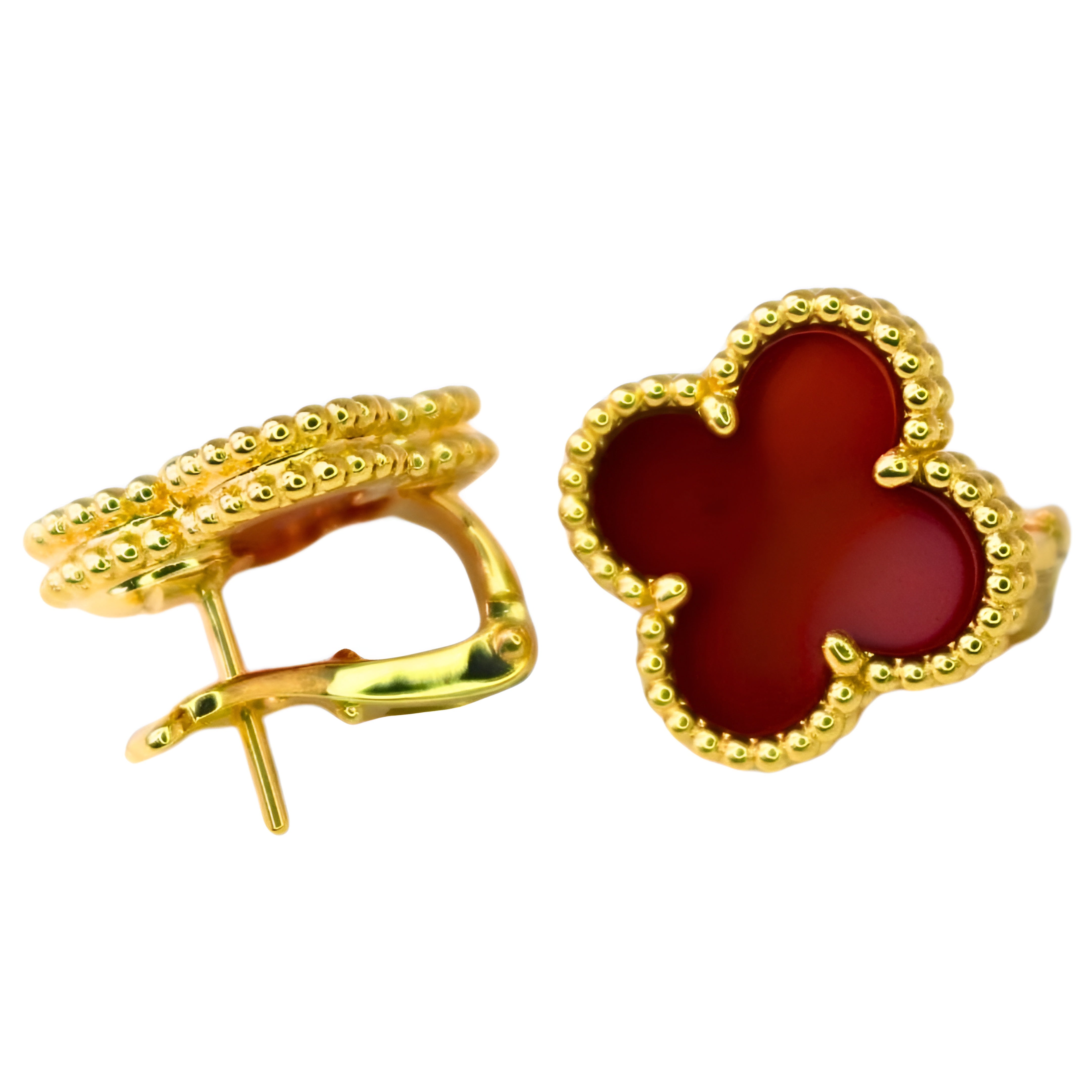 Van Cleef & Arpels Boucles d'oreilles Vintage Alhambra Cornaline Or jaune 18 carats