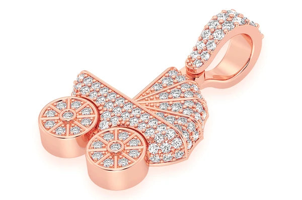 Pendentif poussette bébé 0,68 ct diamant or jaune 14 carats