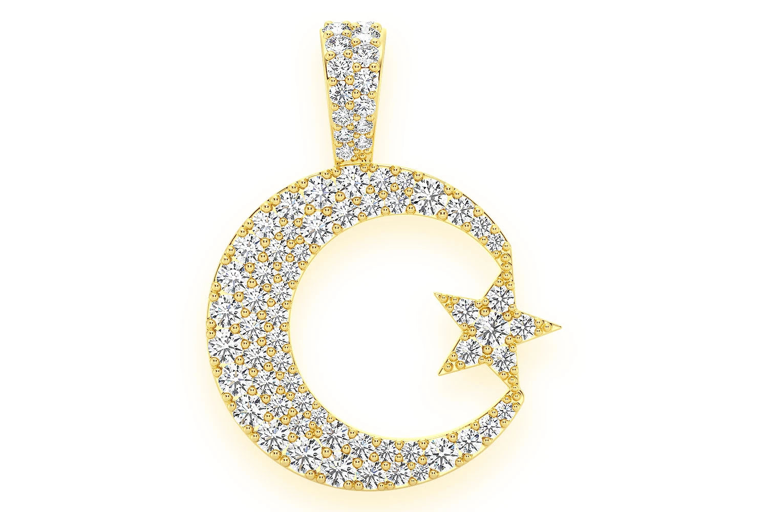 Erkals Jewellers Crescent Moon & Star Pendant 18K Gold 0.85ctw