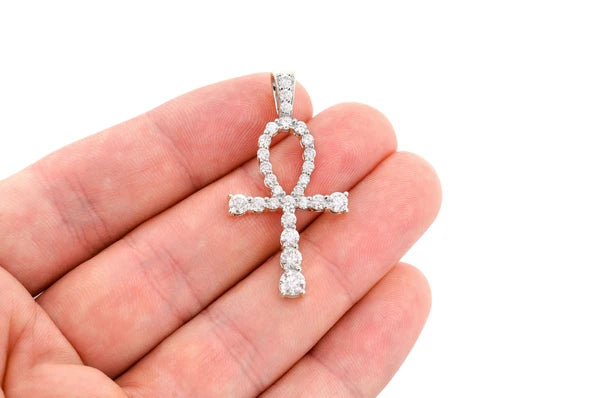 2.25ct Diamond Solitaire Ankh Egyptian Pendant 18K Solid Gold