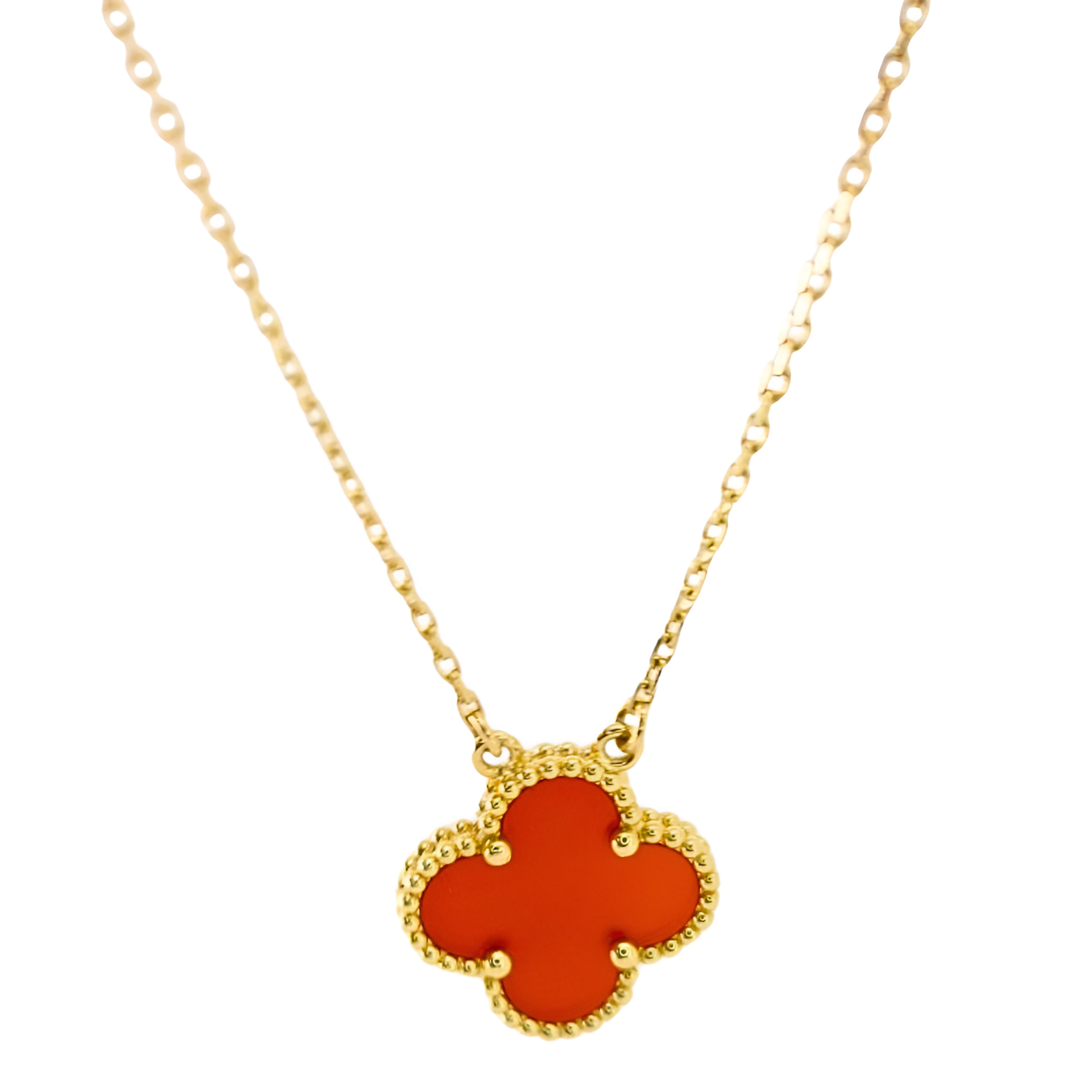 Van Cleef & Arpels Vintage Alhambra Pendentif Cornaline Or Jaune 18 Carats