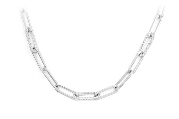 3.00ct Diamond 3 Row Elongated Rolo Link Necklace 18K Solid Gold
