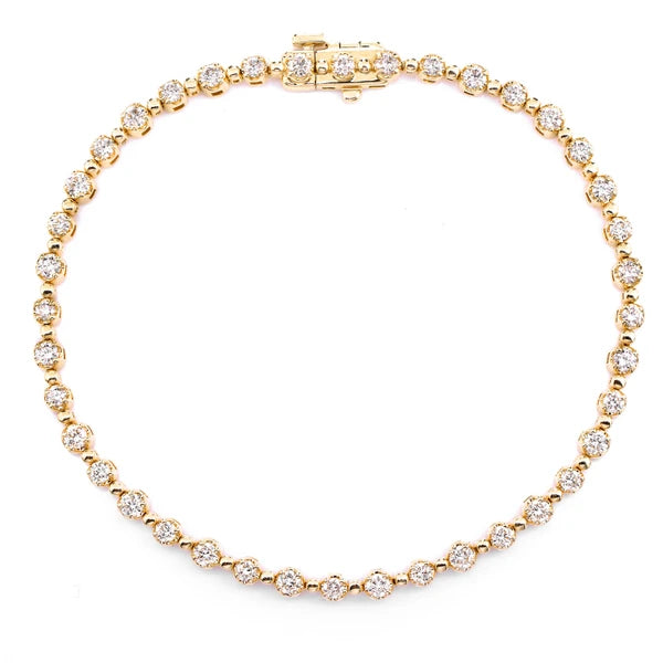 Erkals Jewellers Beaded Crown Set Diamond Link Bracelet 18K Gold 1.75ctw