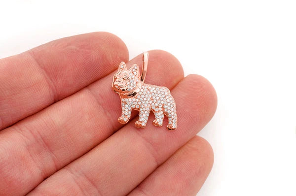 Pendentif bouledogue français en diamant 0,66 ct en or massif 14 carats