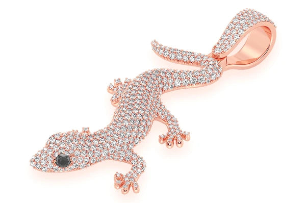 Pendentif diamant lézard 4,20 ct en or massif 14 carats
