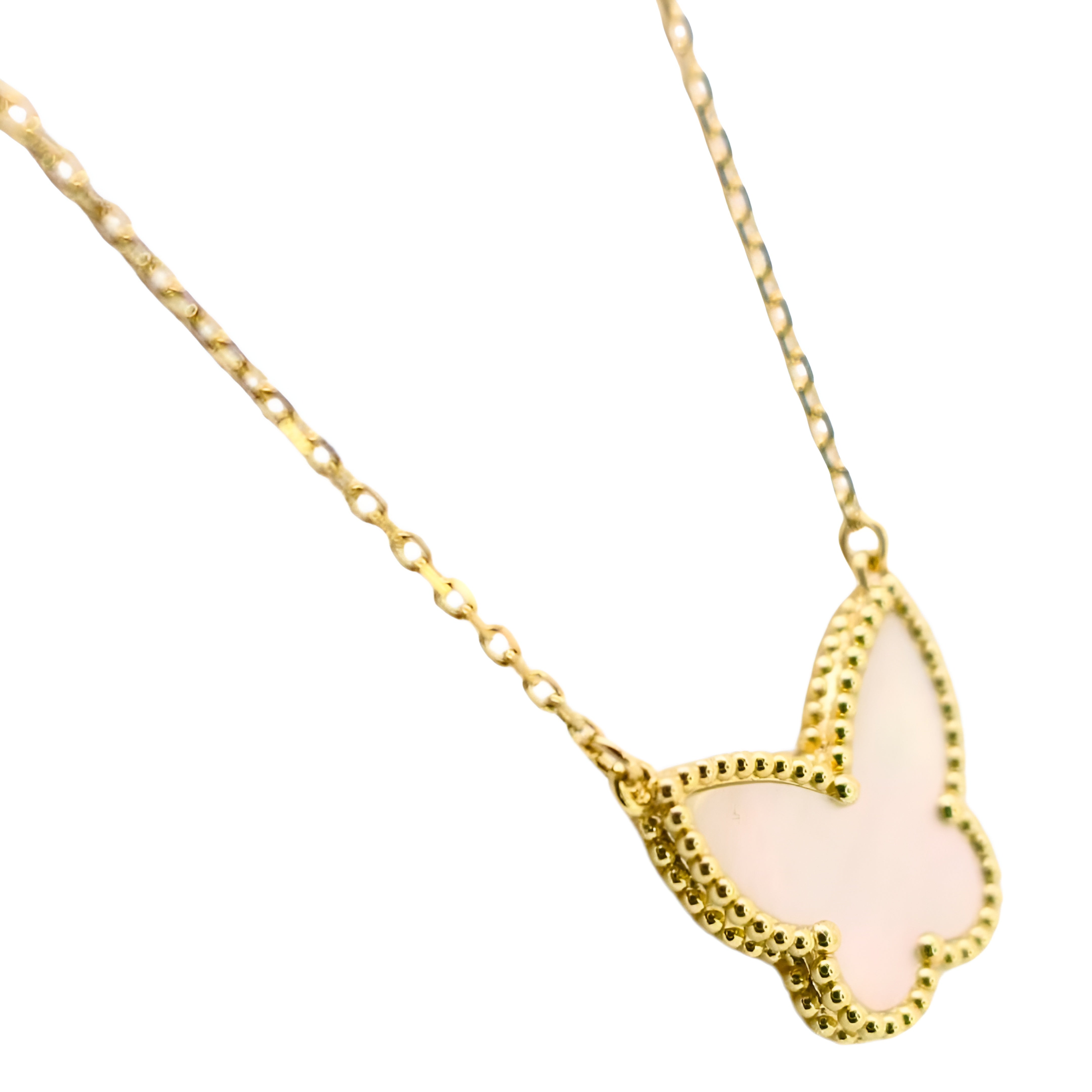 Van Cleef & Arpels Lucky Vintage Alhambra Butterfly Pendant White Mother-Of-Pearl Butterfly 18K Yellow Gold