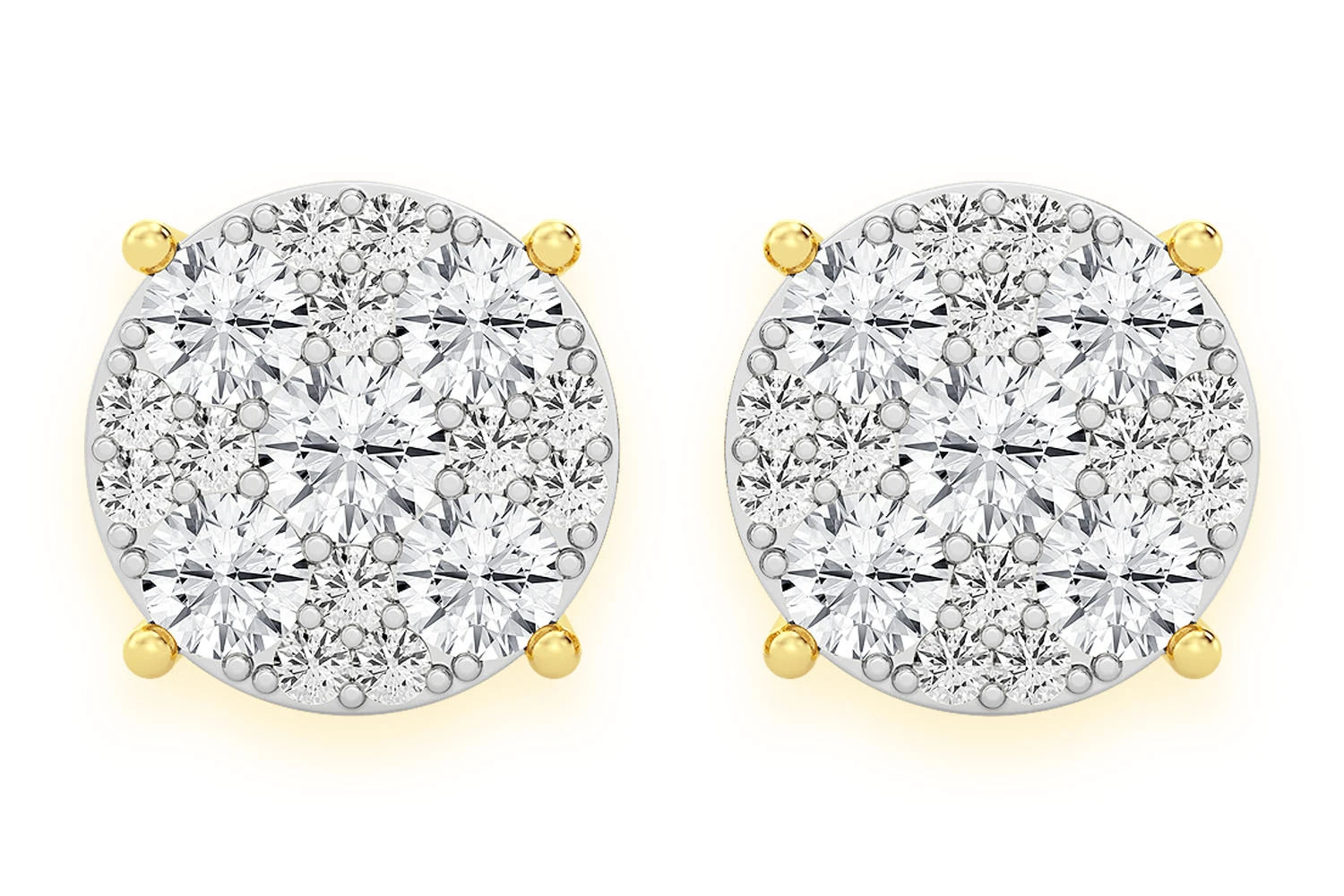 Erkals Jewellers Mosaic Stud Earrings 18K Gold 3.00ctw
