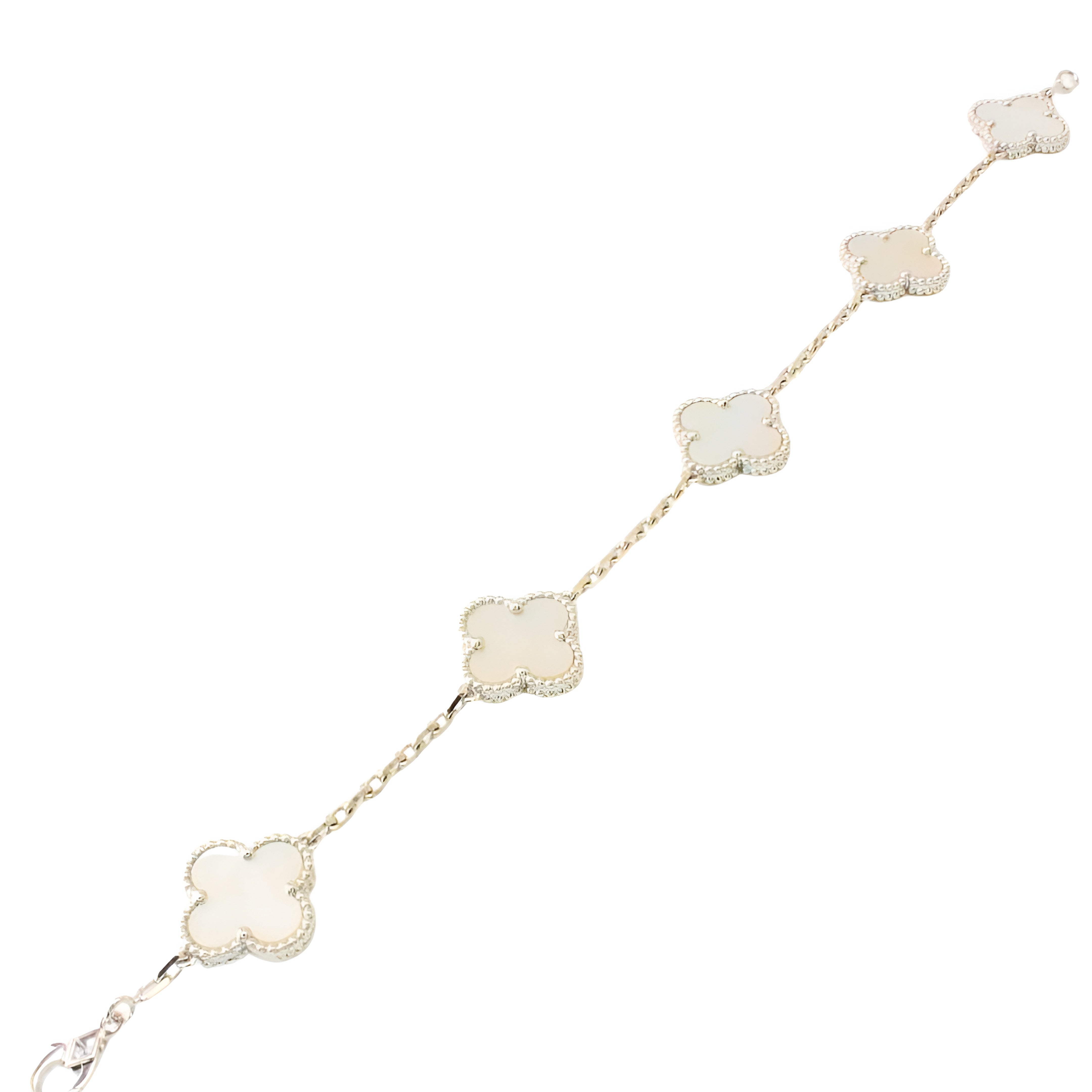 Van Cleef & Arpels Vintage Alhambra Bracelet 5 Motifs Nacre Blanche Or Blanc 18 Carats