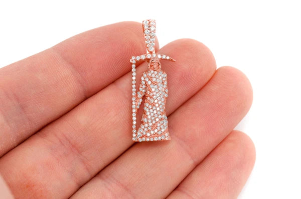 1.00ct Diamond Grim Reaper Pendant 18K Solid Gold
