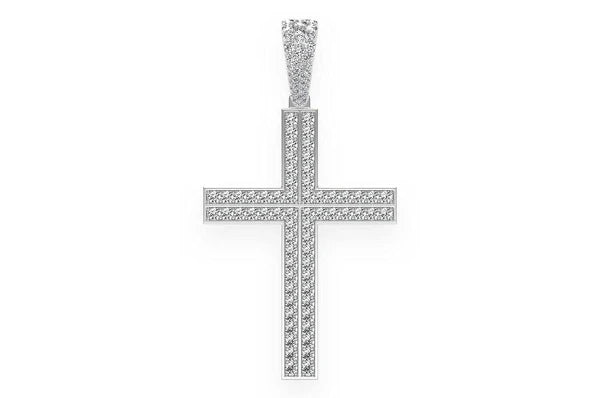 Pendentif en diamant avec croix d'accent droit de 2,75 ct, or massif 14 carats