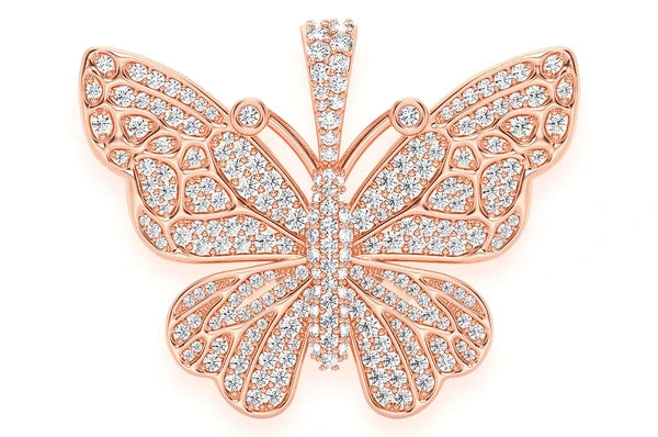 Pendentif diamant papillon 2,00 ct en or massif 14 carats