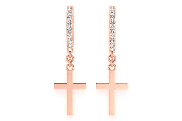 Erkals Jewellers Dangling Cross Huggie Hoop Earrings 18K Gold 0.10ctw
