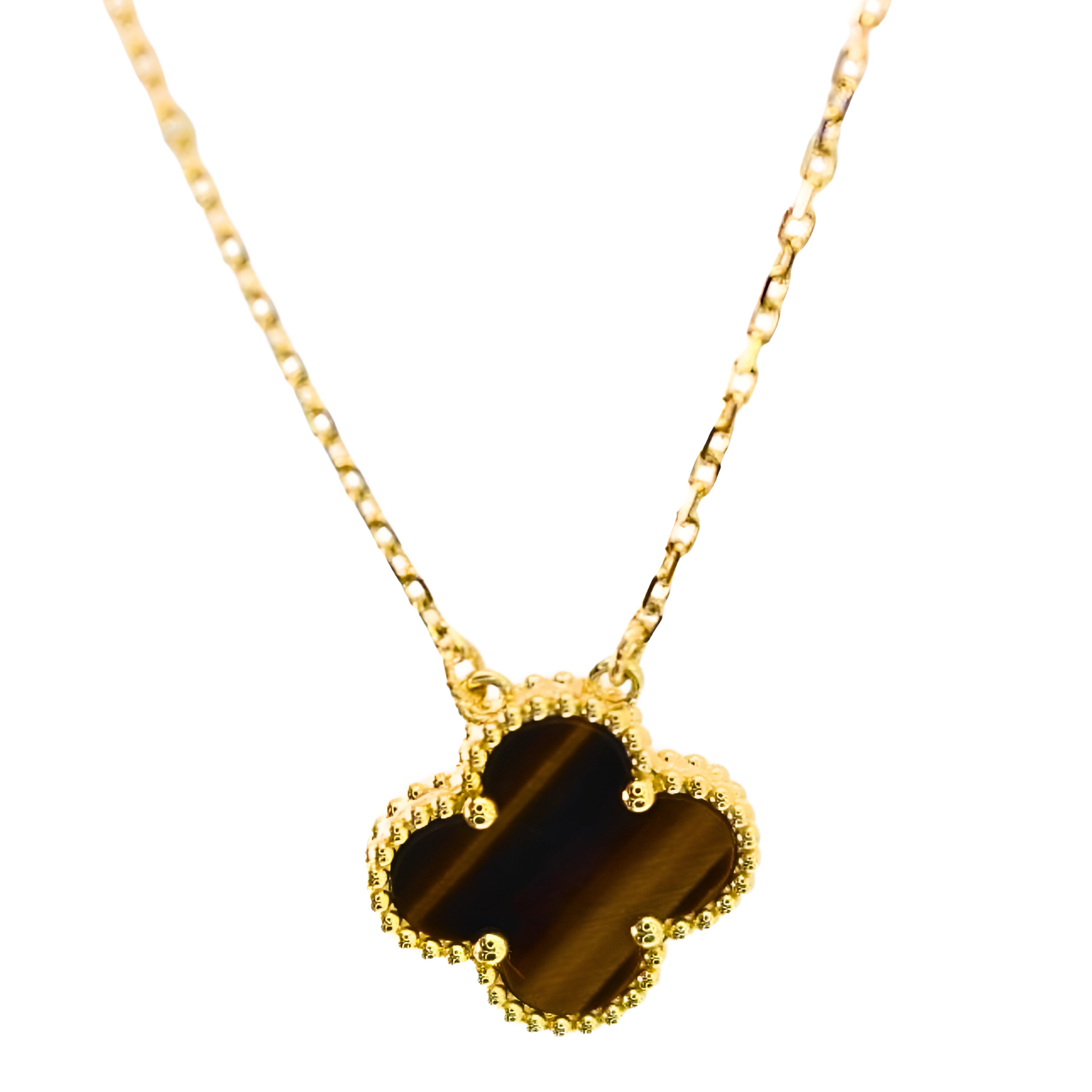Van Cleef & Arpels Vintage Alhambra Pendant Tiger Eye 18K Yellow Gold