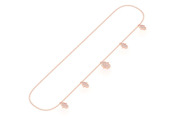 0.40ct Diamond 5 Hamsa Rolo Connected Necklace 18K Solid Gold