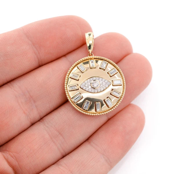 Erkals Jewellers Evil Eye Baguette Medallion Pendant 18K Gold 0.80ctw