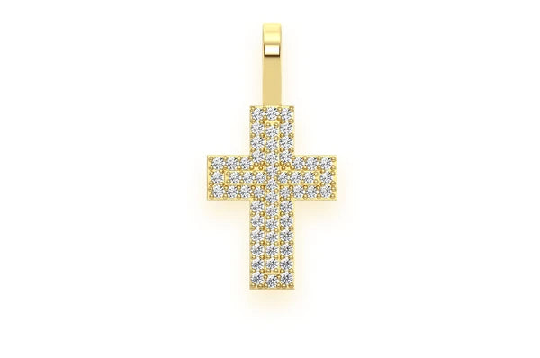 Pendentif diamant croix à deux couches 0,25 ct en or massif 14 carats