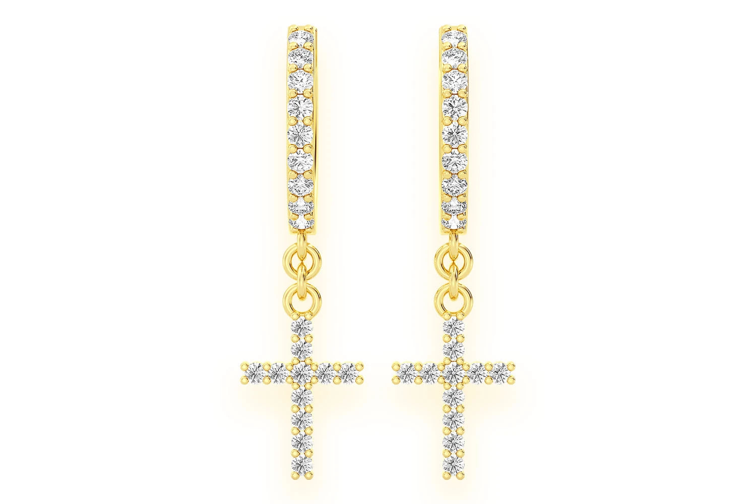 Erkals Jewellers Mini Dangling Cross Huggie Hoop Earrings 18K Gold 0.20ctw