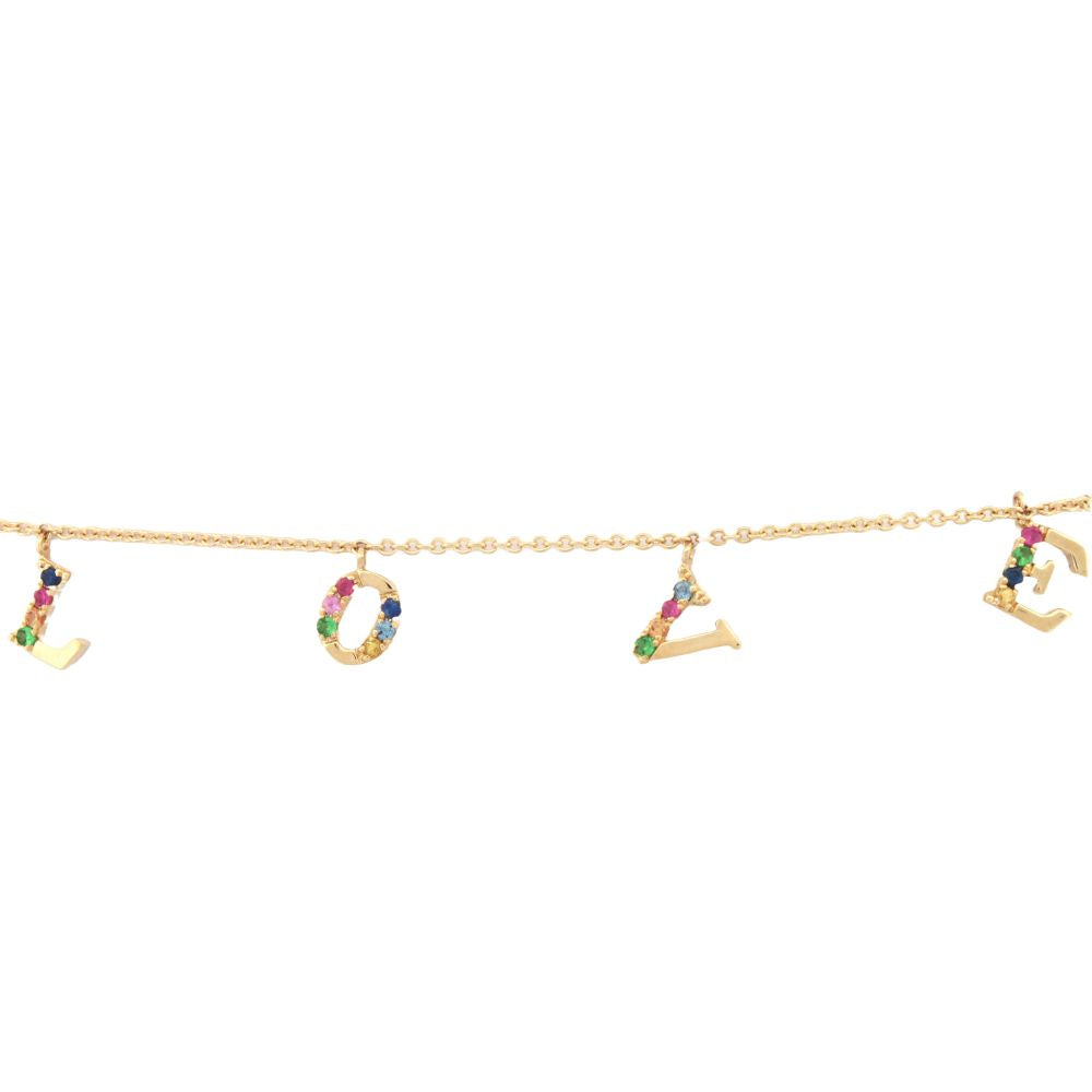 9B037 | 9ct Yellow 0.23ct Rainbow Saph 'LOVE' Bracelet