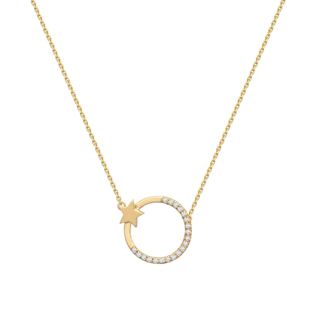 9ct Yellow 0.12ct Circle & Star Natural Diamond Pendant with 16" Chain