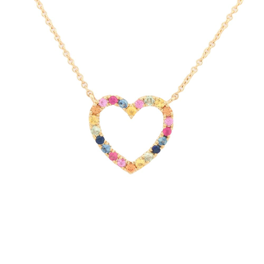 9C007-16 | 9ct Yellow Gold 0.29ct Rainbow Saph Heart Pendant - 16+2" Chain