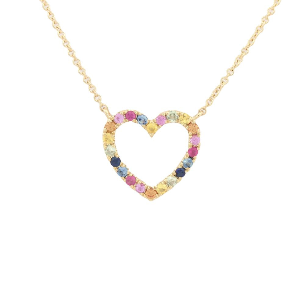 9ct Yellow Gold 0.29ct Rainbow Saph Heart Pendant - 16+2" Chain