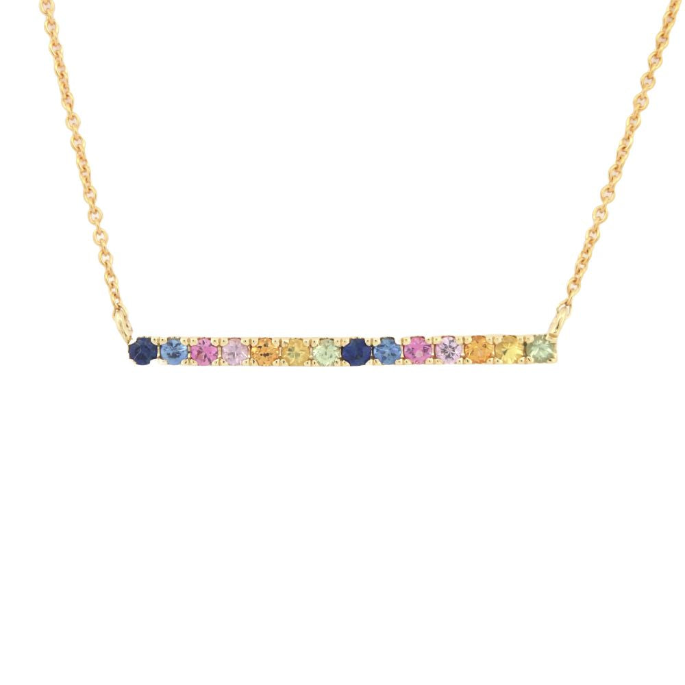 9ct Yellow Gold 0.32ct Rainbow Saph Bar Pendant - 16+2" Chain