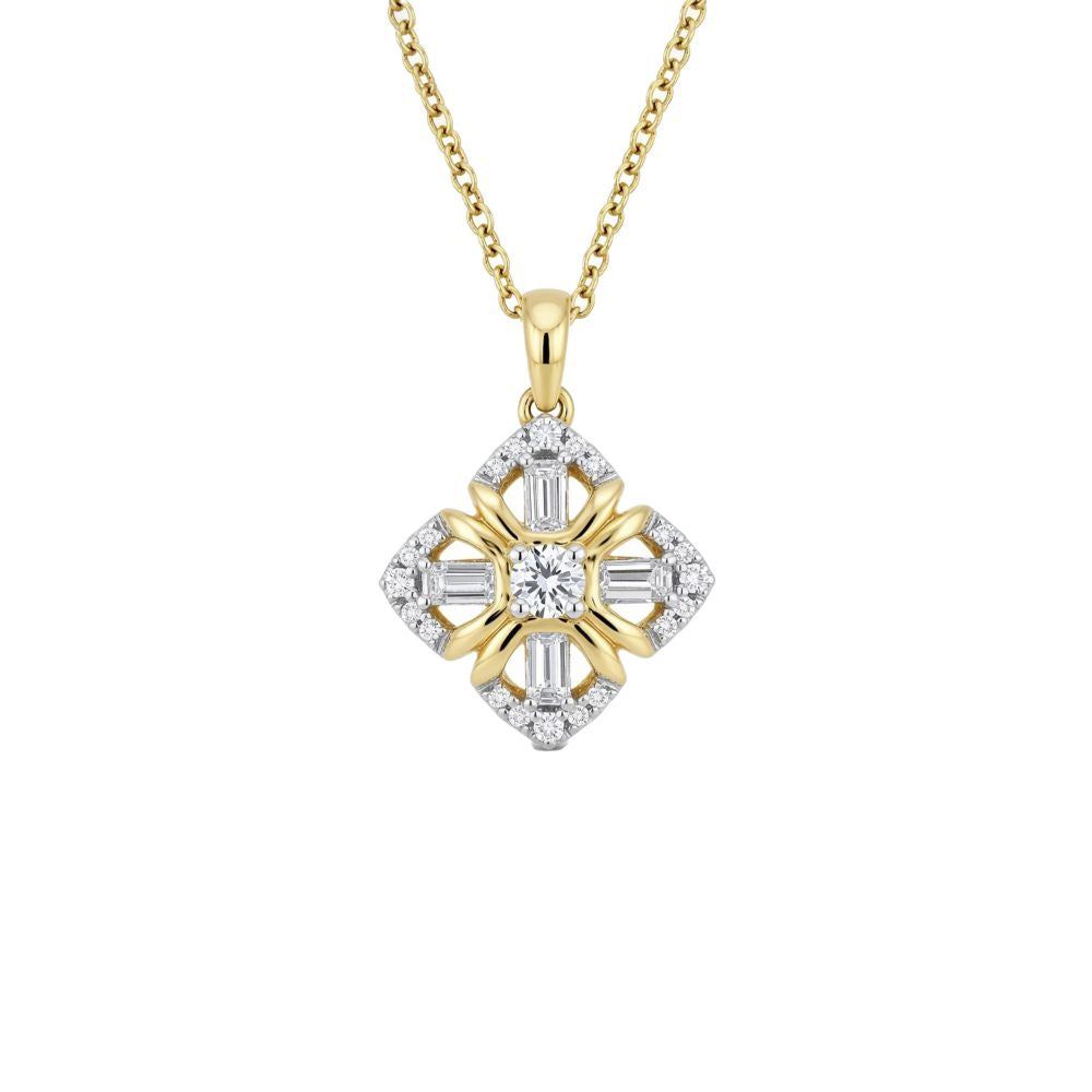 9ct Yellow Gold 0.12ct Diamond Pendant - 16+2" Chain