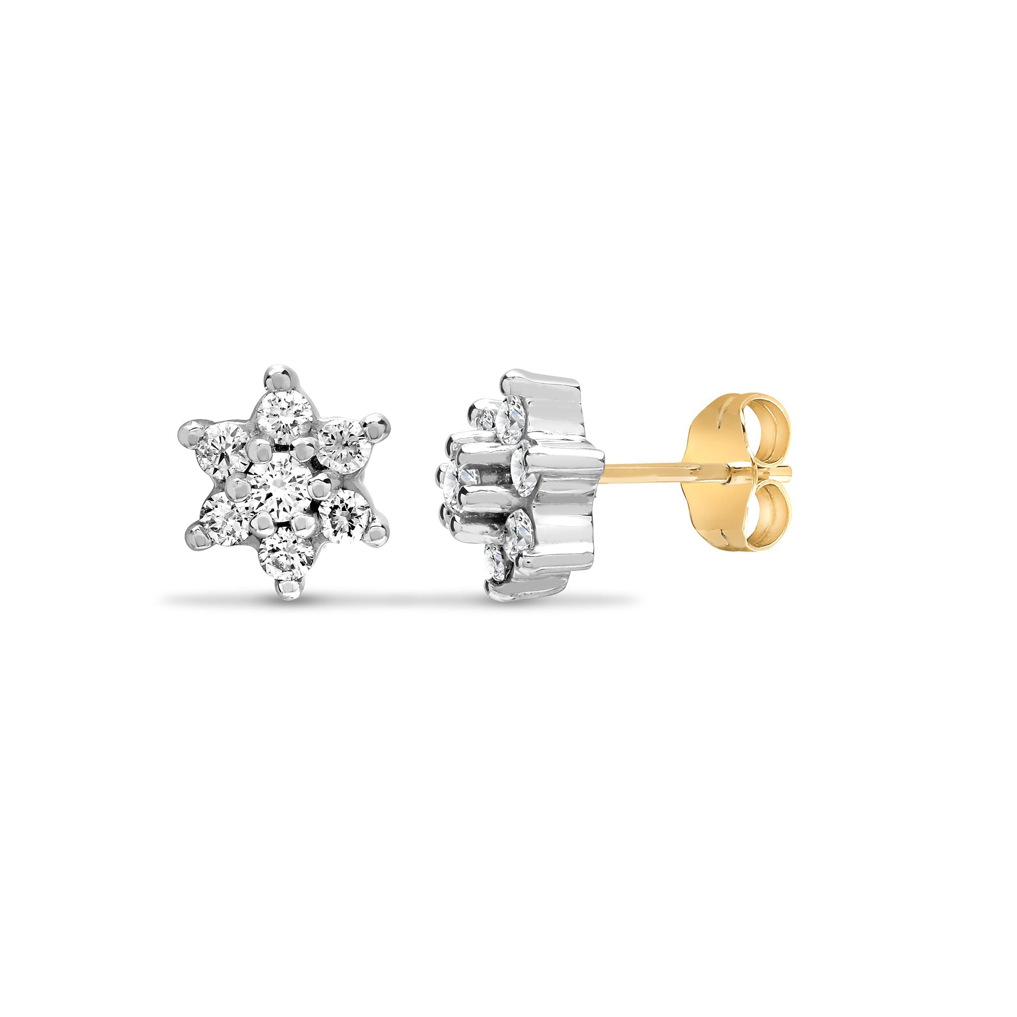 9ct Yellow Gold Natural Diamond Cluster Earrings