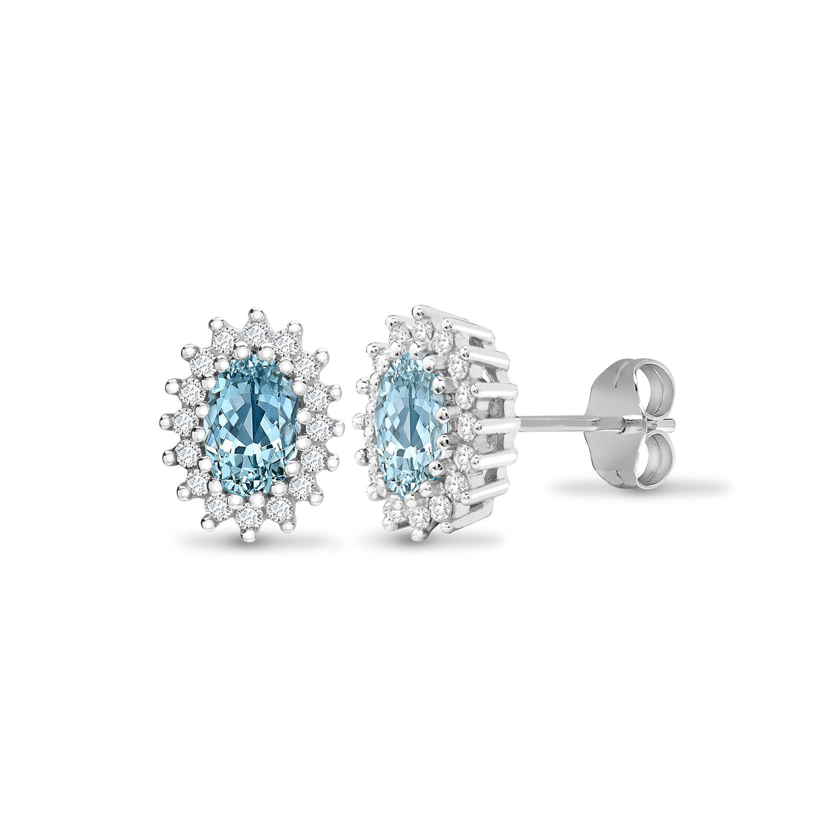 9ct White Gold Natural Diamond And Blue Topaz Stud Earring