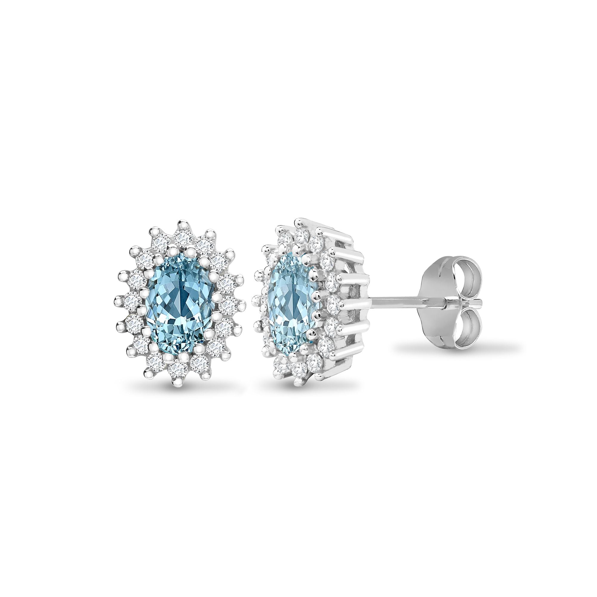 9ct White Gold Natural Diamond And Blue Topaz Stud Earring
