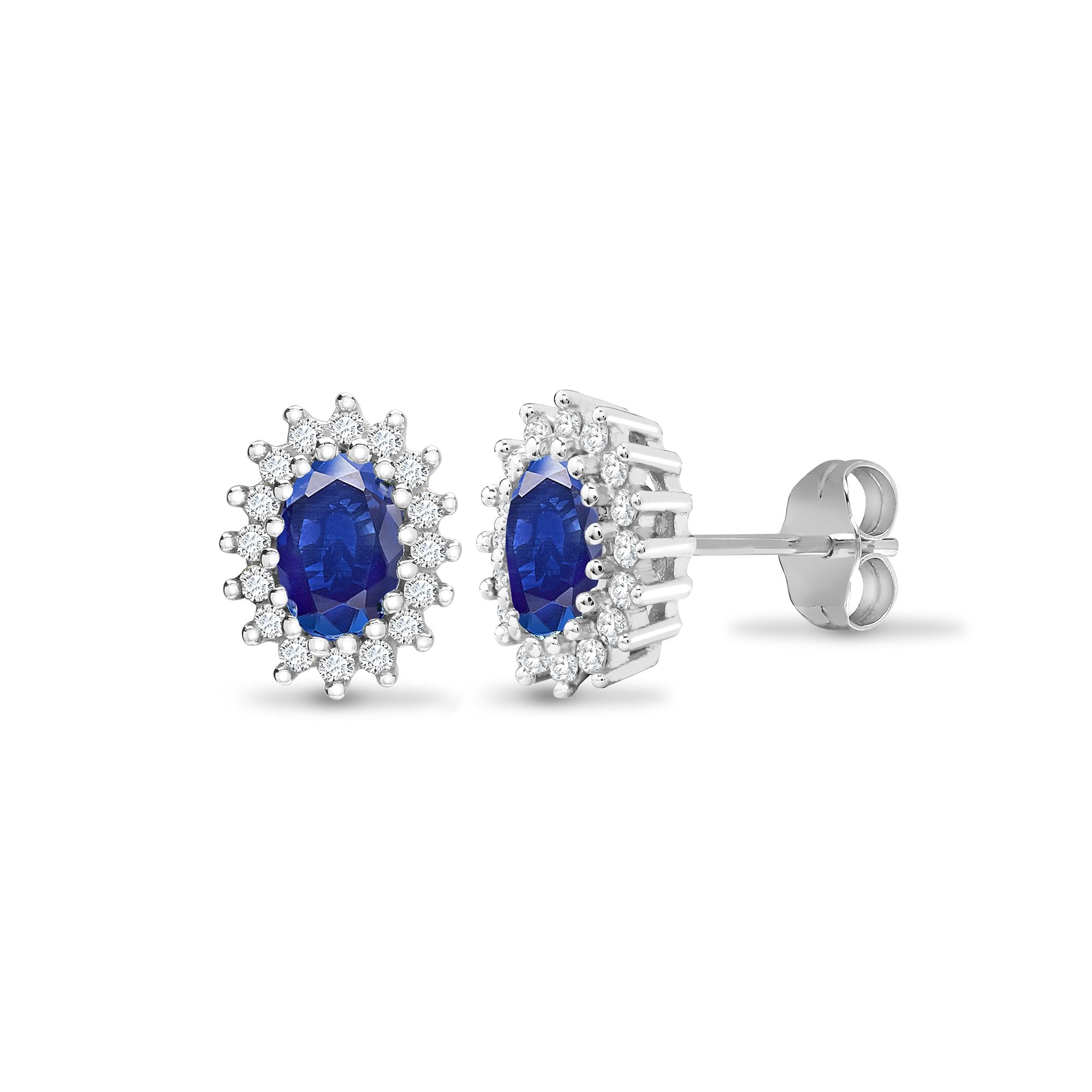 9ct White Gold Natural Diamond And Sapphire Stud Earring