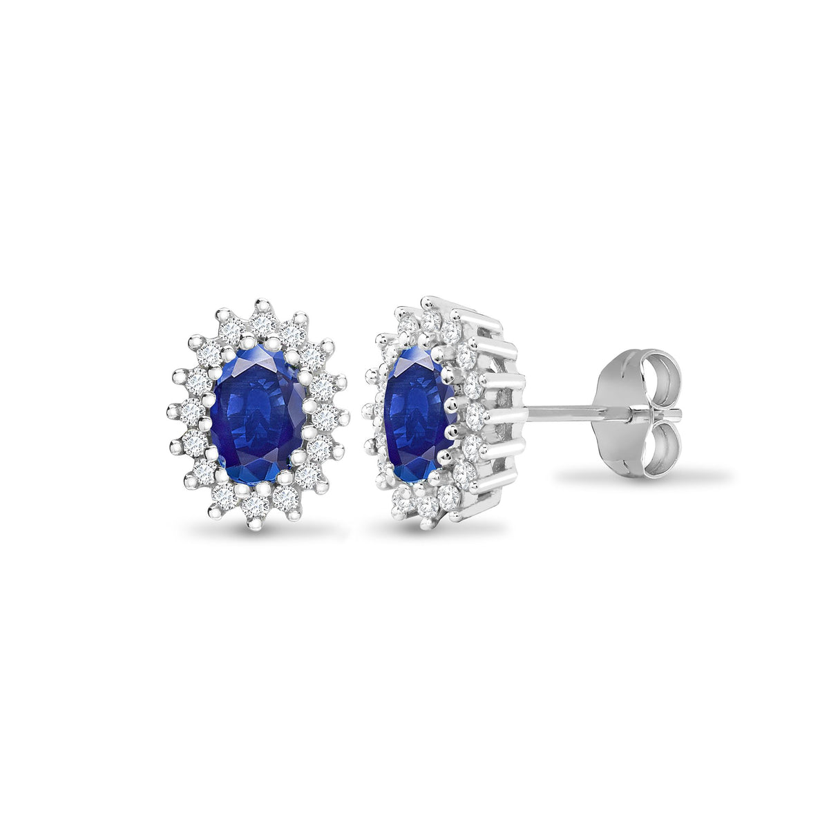 9ct White Gold Natural Diamond And Sapphire Stud Earring
