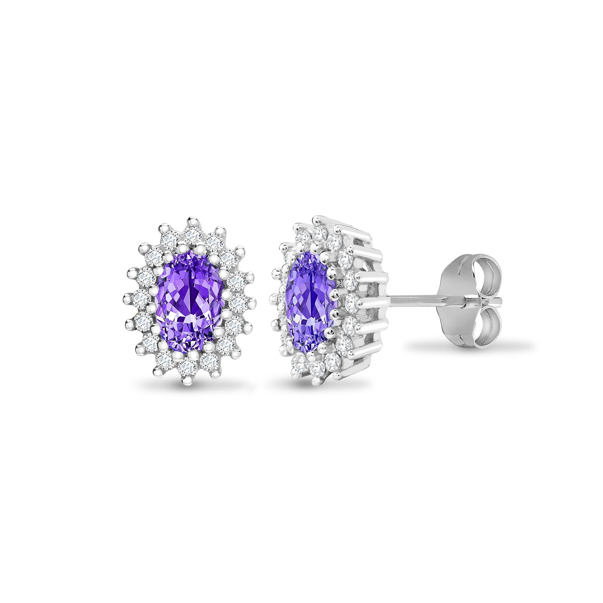 9ct White Gold Natural Diamond And Amethyst Stud Earring
