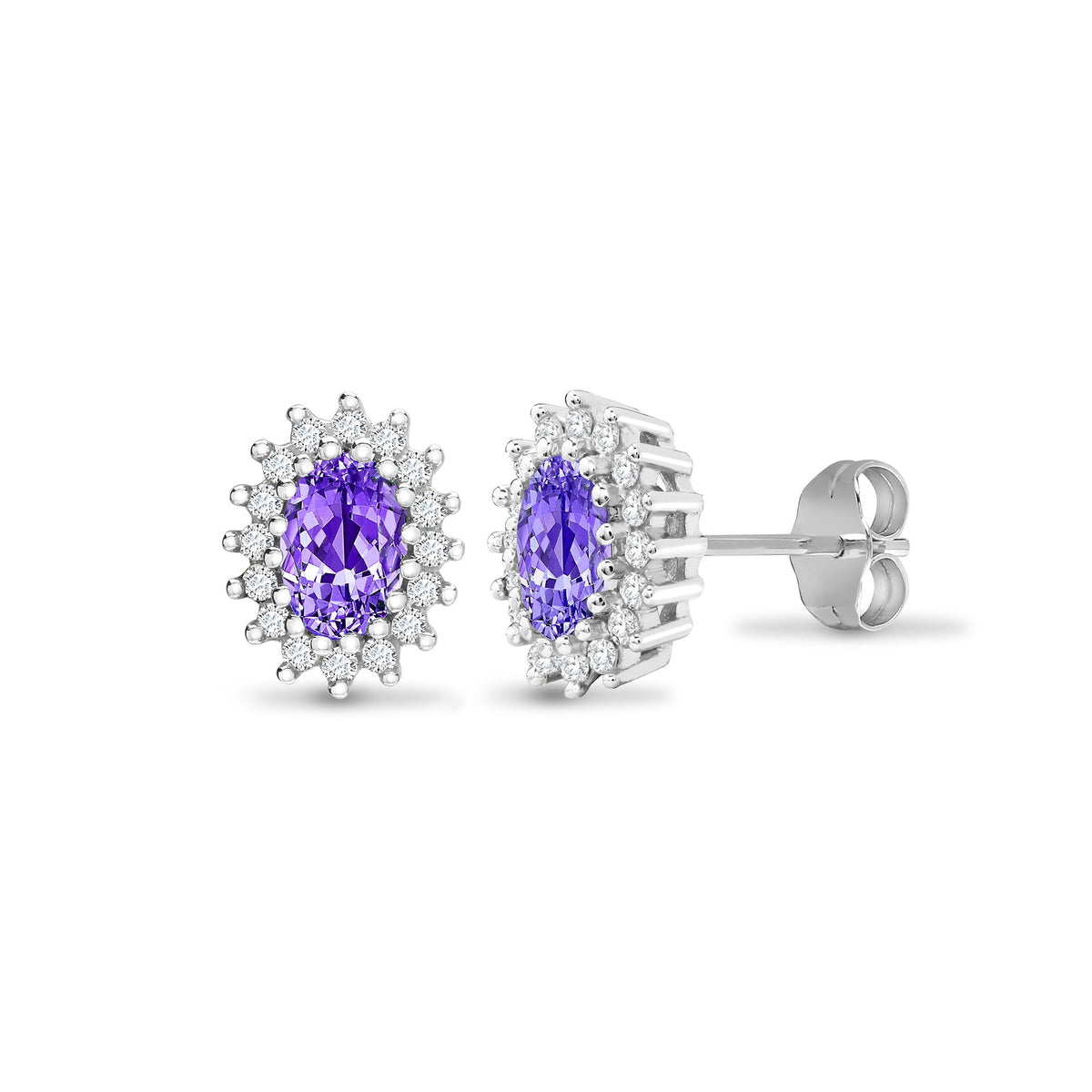 9ct White Gold Natural Diamond And Amethyst Stud Earring
