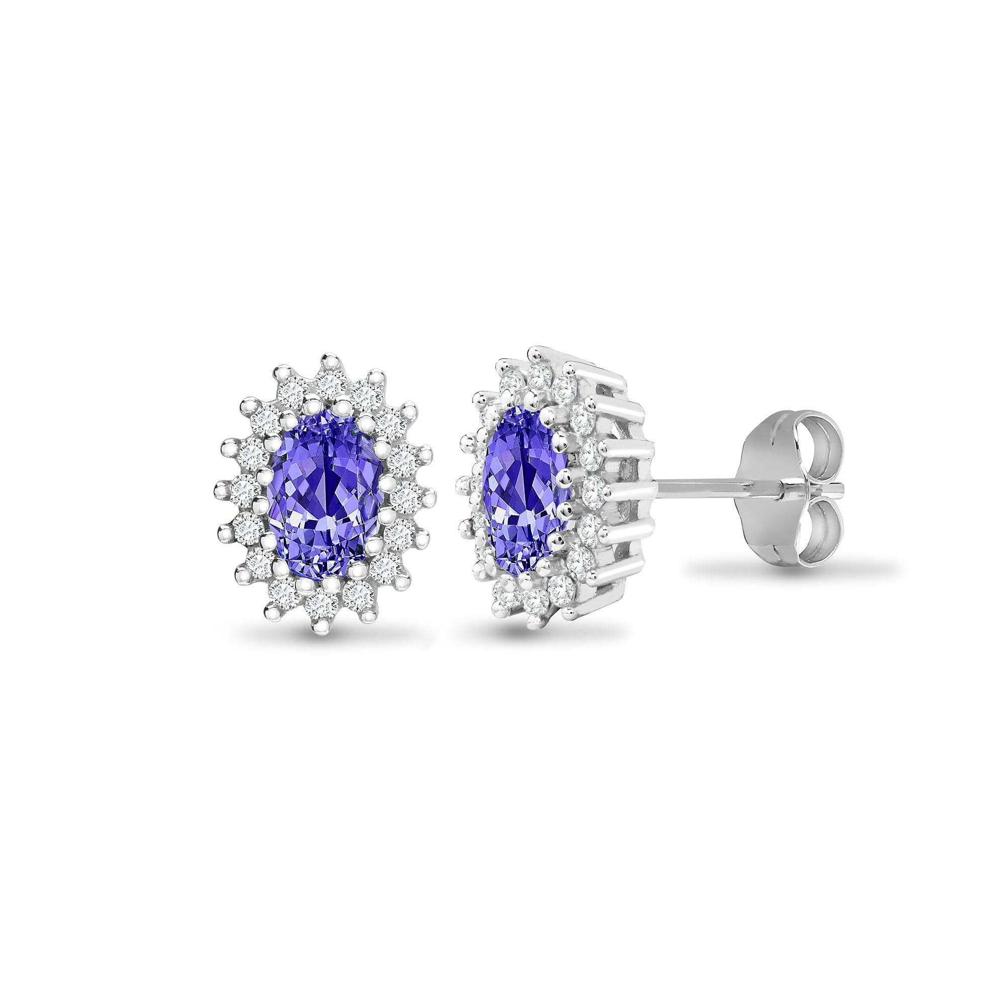 9ct White Gold Natural Diamond And Tanzanite Stud Earring