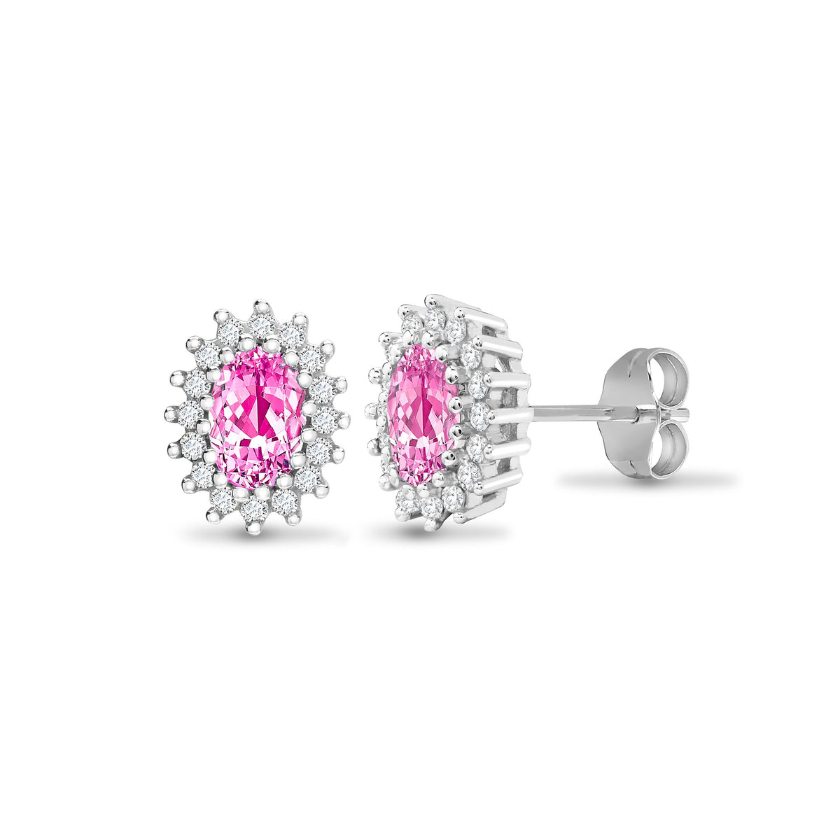 9ct White Gold Natural Diamond And Pink Sapphire Stud Earring