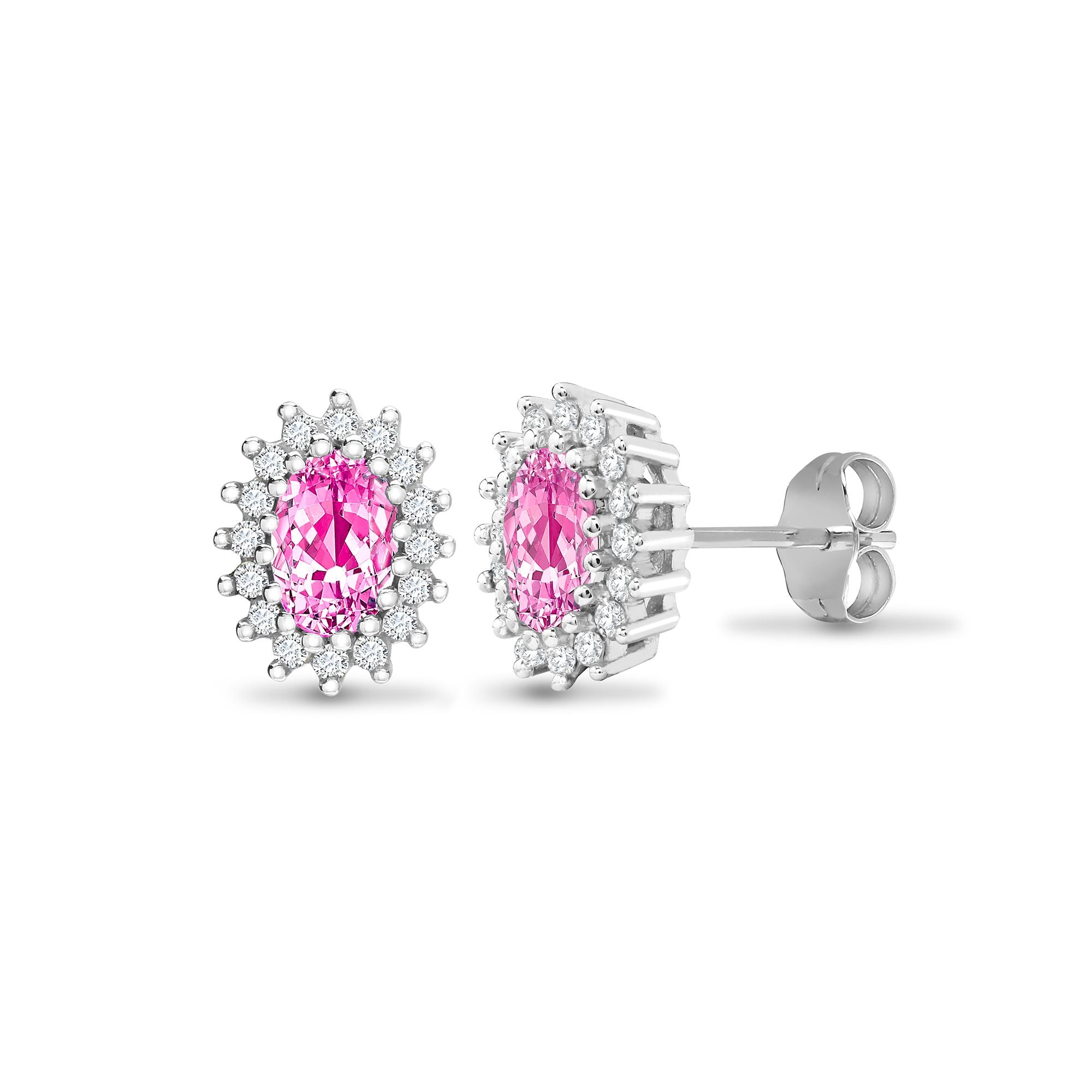 9ct White Gold Natural Diamond And Pink Sapphire Stud Earring
