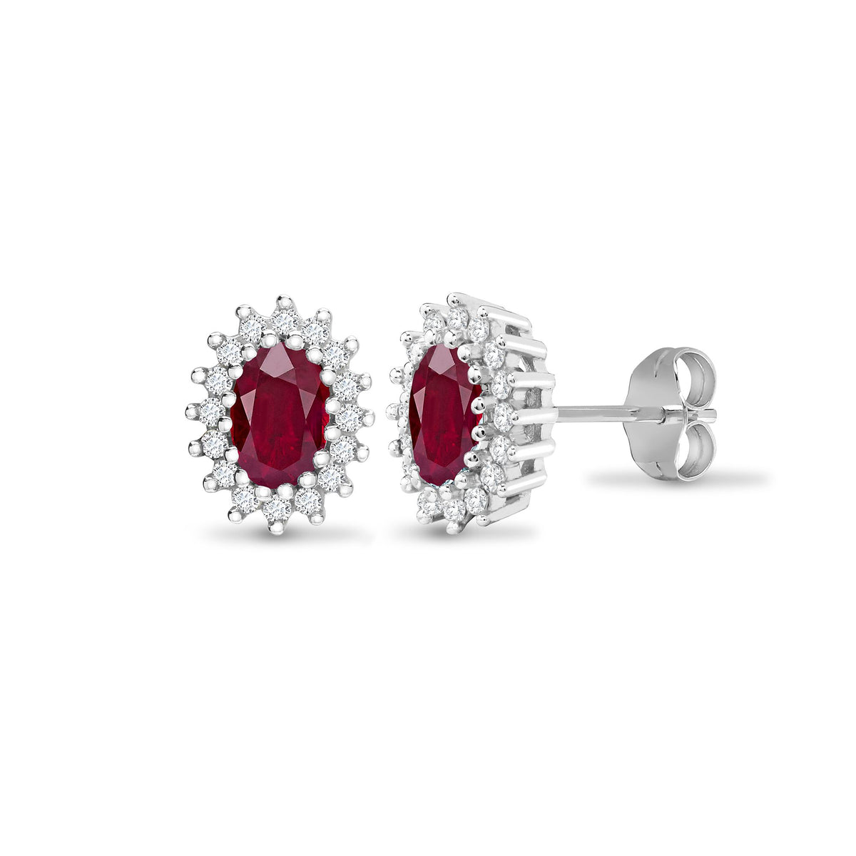 9ct White Gold Natural Diamond And Ruby Stud Earring
