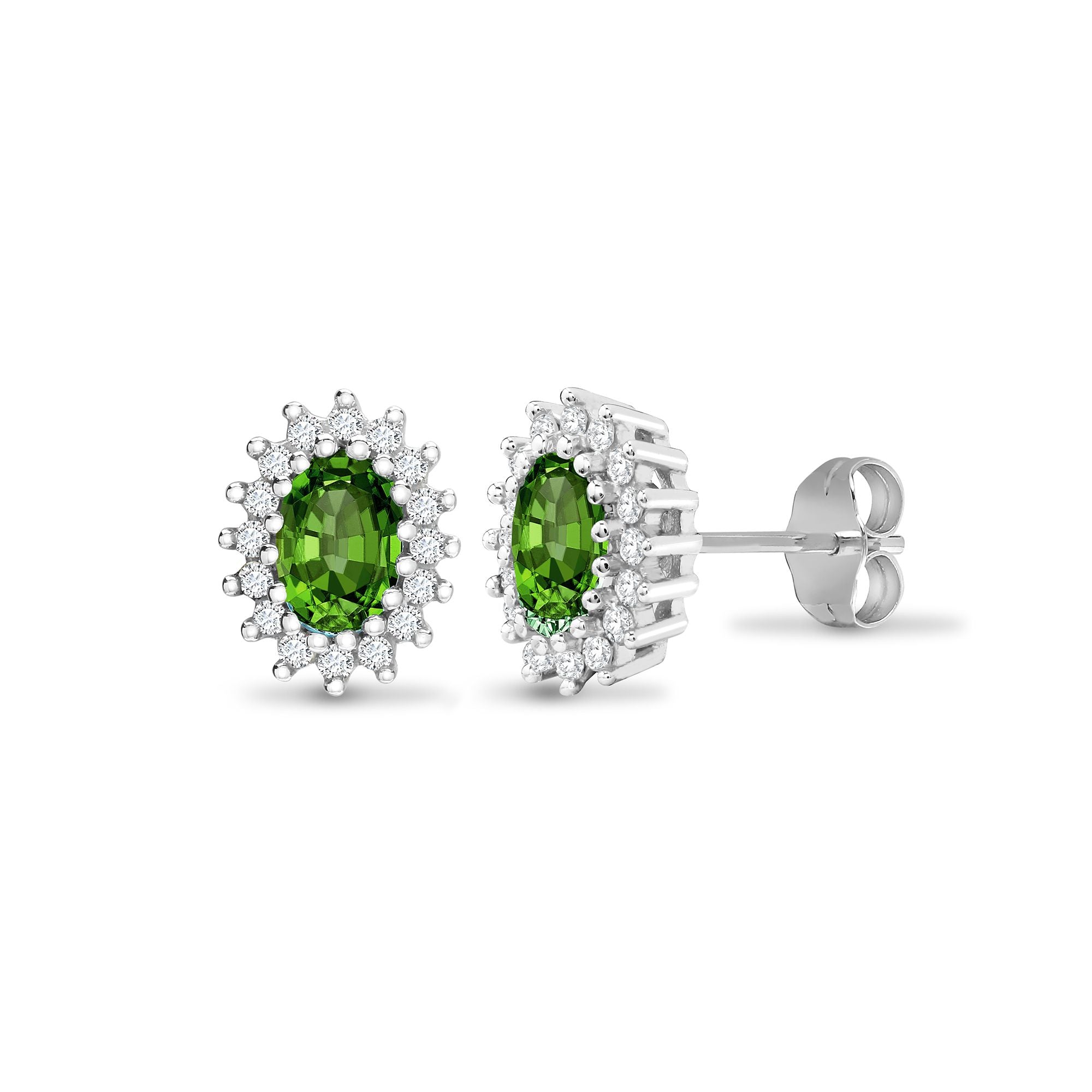 9ct White Gold Natural Diamond And Emerald Stud Earring